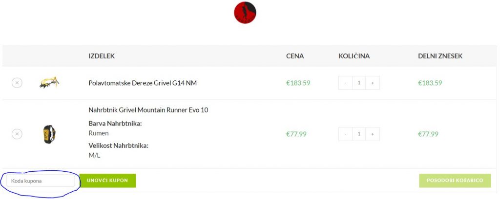 Vnos kode kupona